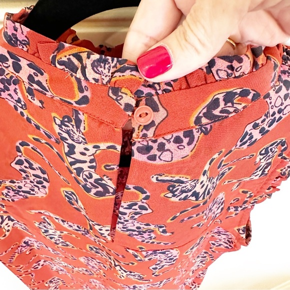 Anthropologie Maeve Darby Women’s Rust Leopard Print Smocked Sleeveless Blouse - Picture 8 of 10